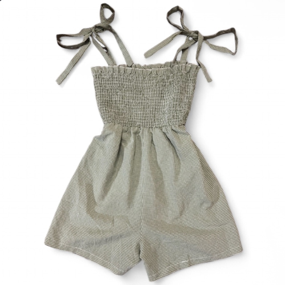 NWOT Micro Gingham Smocked Halter Top. Light green & white. Size XS.